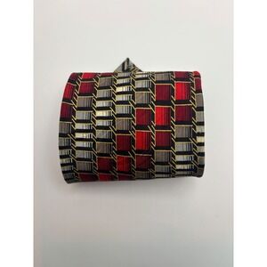 Ottimo Uomo Mens Silk Necktie Red Grey Black Geometric Block Pattern Hand Made